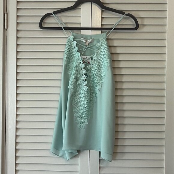 NWT Wayf Posie Strappy Camisole criss-cross lace-up tank top mint green medium - Picture 2 of 10